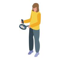 Woman cooking eggs and reading recipe on smartphone vector
