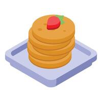 Stack of pancakes with strawberry on tray, serving a delicious breakfast treat vector