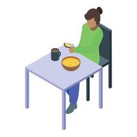 Woman using smartphone while having breakfast at table vector