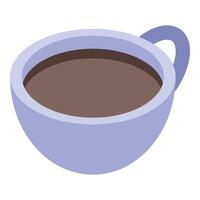 Purple cup containing steaming hot coffee in isometric view vector
