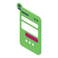 Green mobile phone showing user profile and submit button isometric view vector