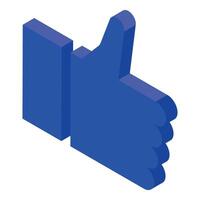 Blue thumb up sign expressing positive feedback in isometric view vector