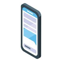 Smartphone showing chat bubbles on screen with isometric view vector