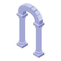 Stone archway connecting two pillars, isometric architectural element vector