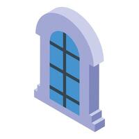 Arched window showing blue sky in isometric view vector