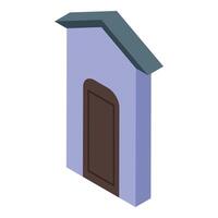 Small rectangular building with brown door and grey roof in isometric view vector