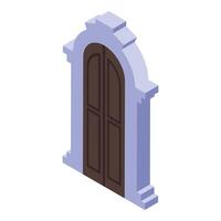 Arched double door with decorative frame enhancing building entrance vector