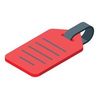 Red rectangular luggage tag with gray strap isometric icon vector