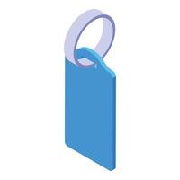 Blue rectangular label hanging with ring isometric icon vector