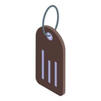 Brown rectangular label hanging with metal ring isometric icon vector
