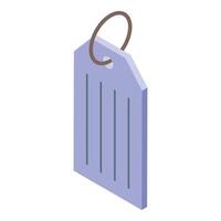Purple luggage tag hanging with string, isometric projection vector