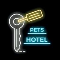 Neon sign for pet friendly hotel with key and label vector