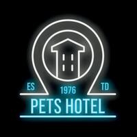 Neon sign showing location of pets hotel established in 1976 vector
