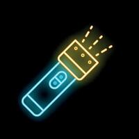 Glowing neon line flashlight icon isolated on a black background vector illustration