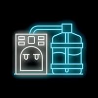 Neon icon of brewery process with tank full of beer and oven vector