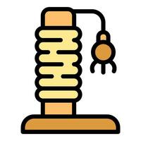 Cat scratching post with hanging ball toy icon, filled outline style vector