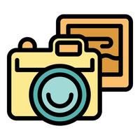 Digital camera taking photo of nature landscape printing it on canvas vector