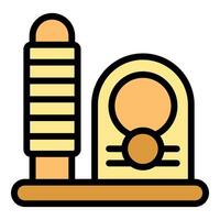 Cat scratching post with toy mouse icon, color outline style vector