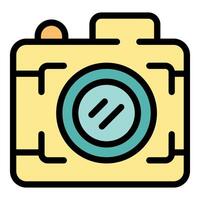 Yellow camera focusing on subject with lens vector