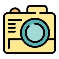 Yellow camera icon taking a picture vector