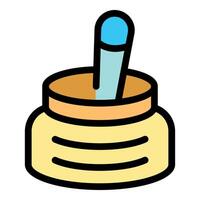 Cosmetic cream standing in open jar with spatula vector