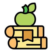 Green apple resting on stack of books symbolizing knowledge vector