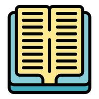 Open book with blue cover lying on a surface vector