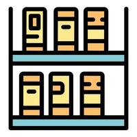 Supermarket shelf holding various products for customers vector
