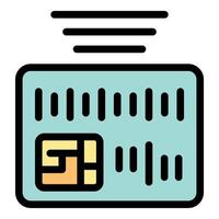 Credit card sending wireless payment signal with chip and magnetic stripe vector