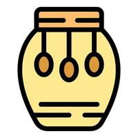 Honey jar with honey dipper dripping honeycomb icon vector outline