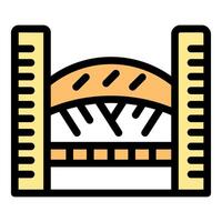 Bridge construction icon showing building process with rulers vector