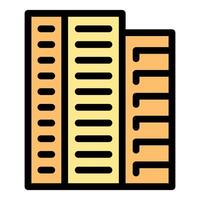 Three buildings with multiple windows facade forming cityscape vector