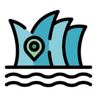 Location pin showing sydney opera house location on water with waves vector