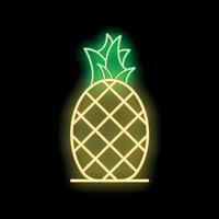 Neon sign featuring a ripe pineapple glowing on black background vector