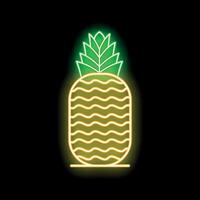 Glowing neon sign representing a pineapple on a black background vector