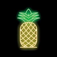 Glowing neon sign showing a fresh ripe pineapple on black background vector