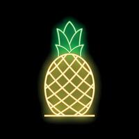 Glowing neon sign showing a ripe pineapple on black background vector