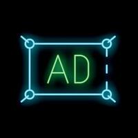 Neon sign with the text ad is glowing on a black background vector