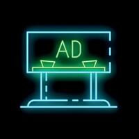 Glowing neon line advertising billboard icon on a black background representing marketing and promotion vector
