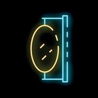Neon round mirror icon glowing on dark background vector