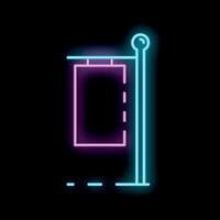Neon sign showing blank billboard hanging on a pole at night vector