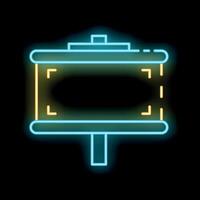Glowing neon line icon representing a projection screen, isolated on a black background vector