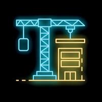 Neon style icon representing construction site with crane building new house vector
