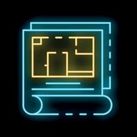 Neon icon of architectural plans showing house layout vector