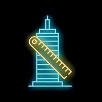 Neon ruler measuring glowing skyscraper icon vector