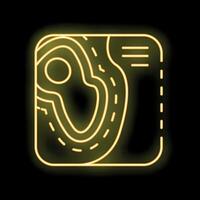 Neon yellow contour line topographic map icon glowing against a black background vector