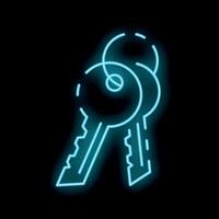 Glowing neon line house keys on black background vector