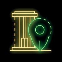 Neon green map pin pointing government building location vector