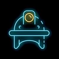 Glowing neon line mining helmet icon isolated on a black background for your design vector