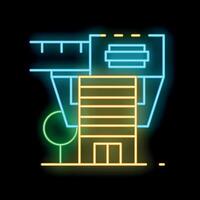 Neon sign of a building being measured by a folding ruler, representing real estate, construction, and architecture vector